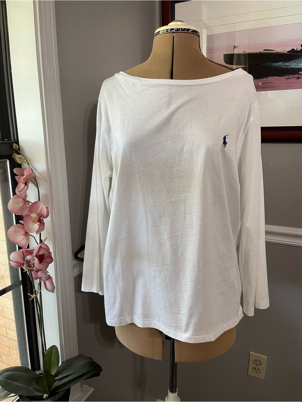 Polo RL NWT White Long-Sleeve Boatneck Top. Flowing and flattering